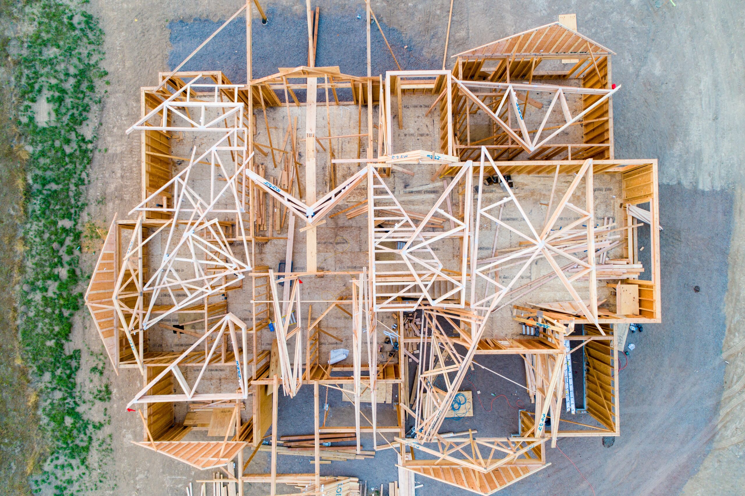 view from above of a house under construction